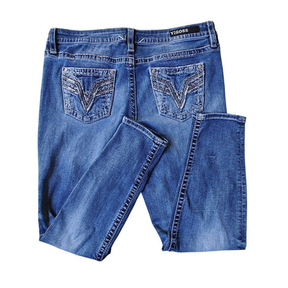 Vigoss Chelsea Skinny Jeans Blue Mid Rise Contrast Stitching Women’s