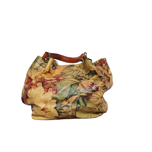Maurizio Taiuti Made in Italy Floral-Print Leather Hobo Shoulder Bag – Yellow/Multi, Boho Slouchy Tote