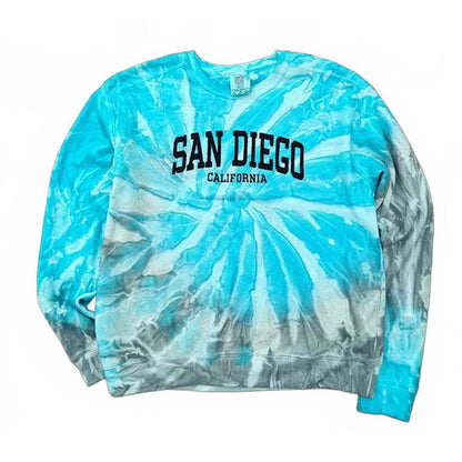 San Diego California Tie Dye Sweatshirt Pullover Aqua White Ladies M