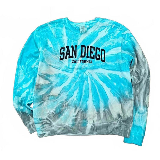 San Diego California Tie Dye Sweatshirt Pullover Aqua White Ladies M