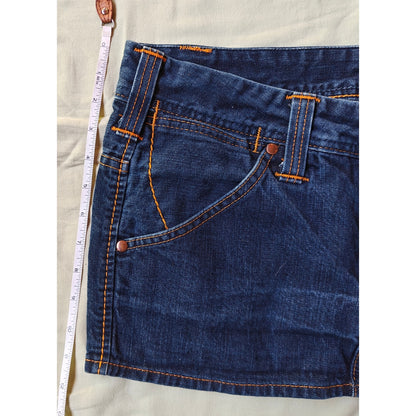 True Religion Made in USA denim mini skirt size 31, orange stitching, Y2K