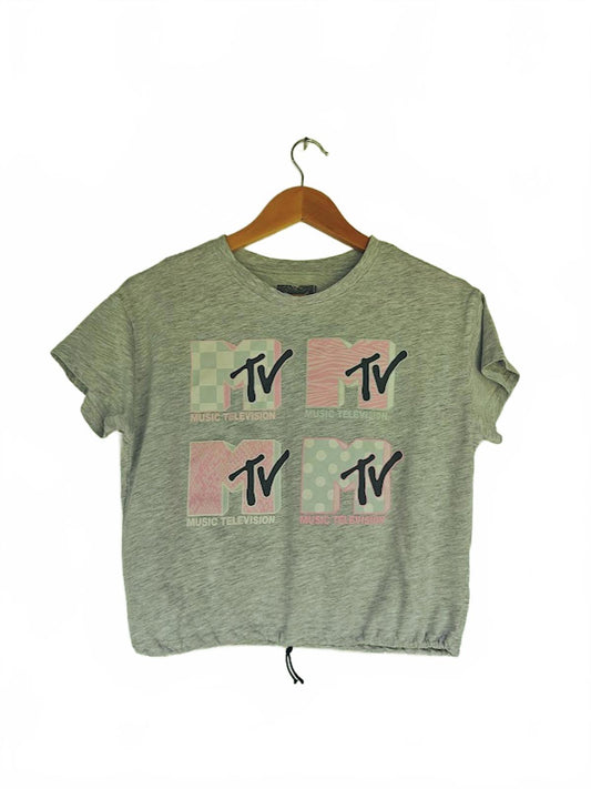 MTV Graphic Crop Tee Gray Retro Crop Top
