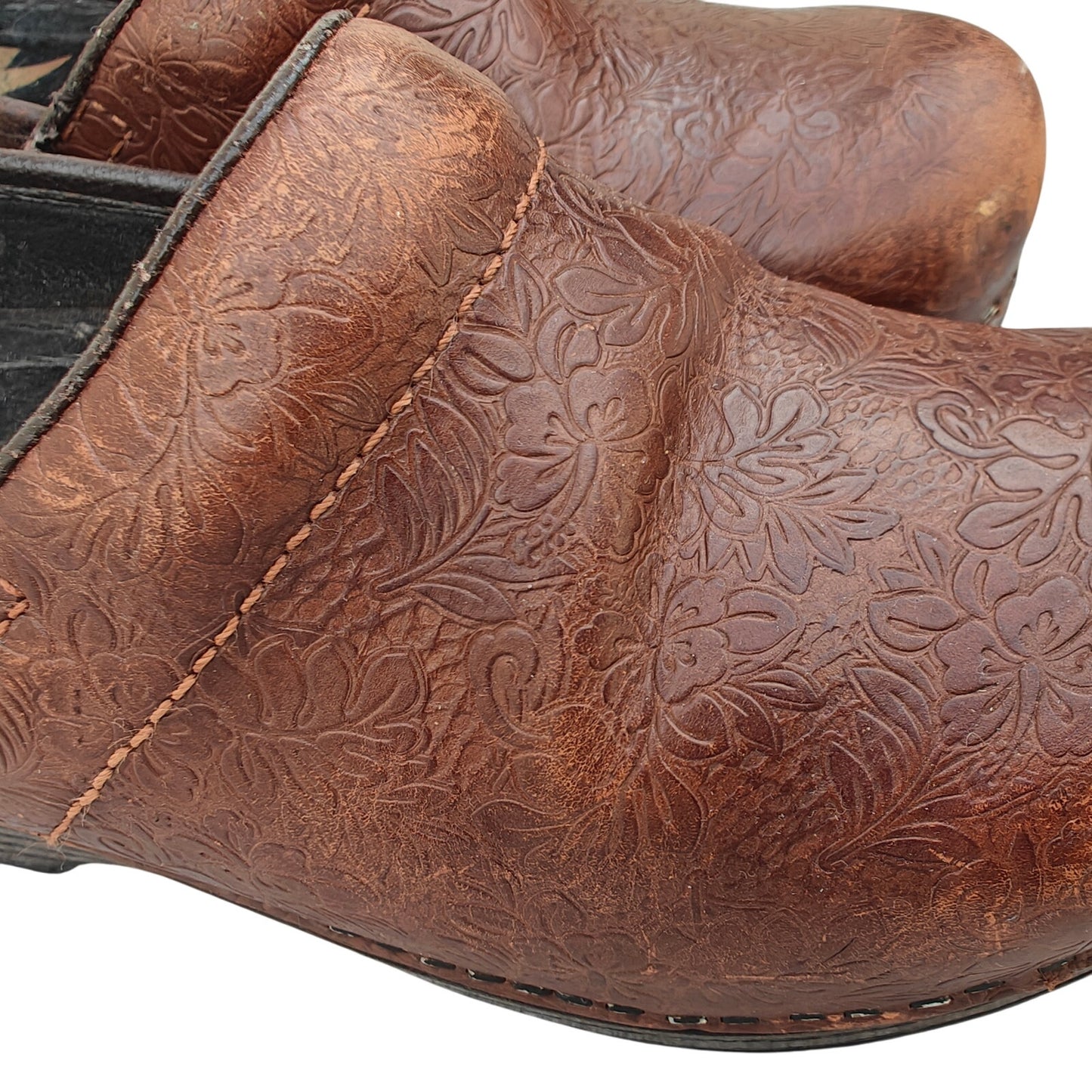 Dansko Professional Tooled Leather Clogs Brown Floral EU 37 US 6.5–7