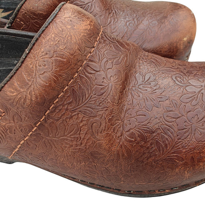 Dansko Professional Tooled Leather Clogs Brown Floral EU 37 US 6.5–7