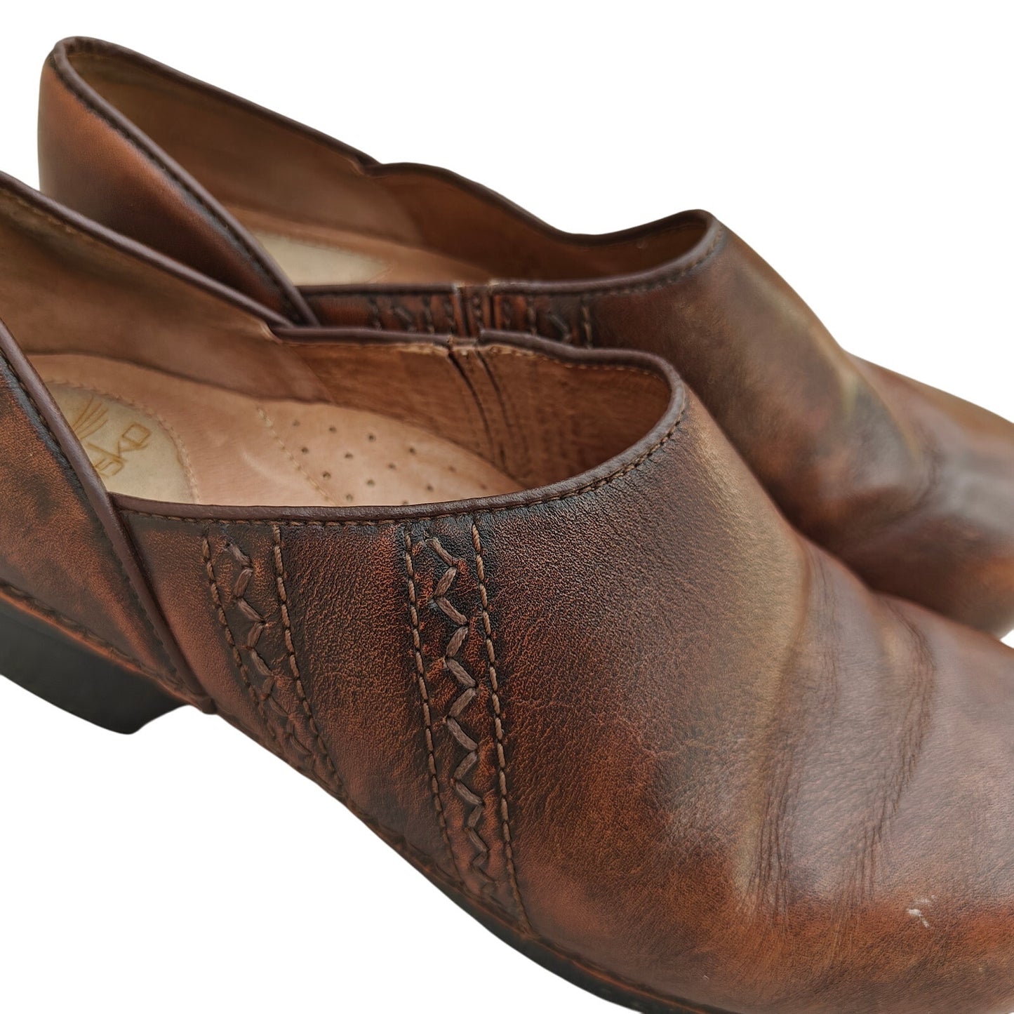 Dansko brown leather slip-on comfort heels, woven detail EU 40