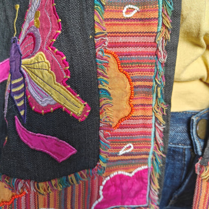 Parsley & Sage Black Embroidered Jacket Large Boho Artsy Floral Patchwork