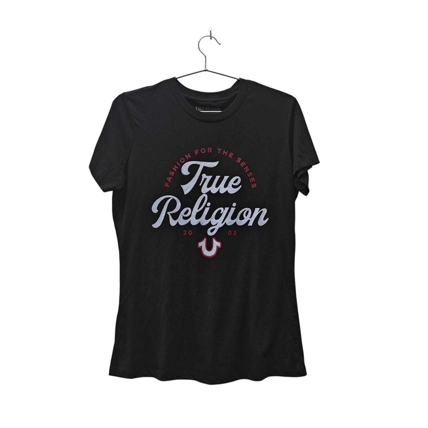 True Religion Graphic Logo Tee “Fashion for the Senses” Horseshoe 2002 – Black Crewneck T-Shirt