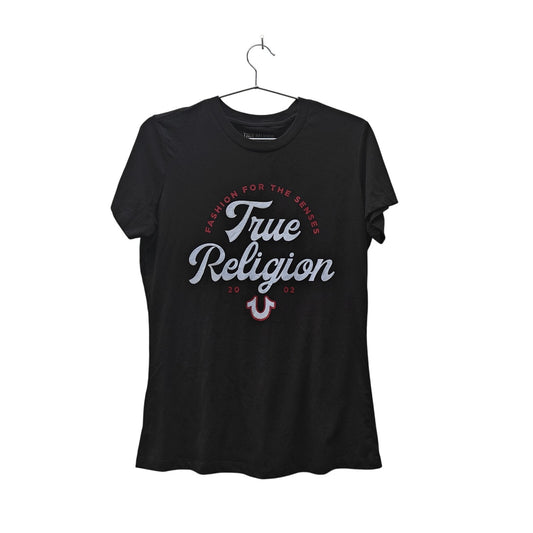 True Religion Graphic Logo Tee “Fashion for the Senses” Horseshoe 2002 – Black Crewneck T-Shirt