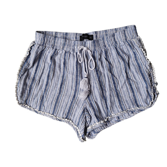 Aéropostale Striped Tassel Drawstring Shorts Blue/White Boho Pom-Pom Trim Beach Lounge