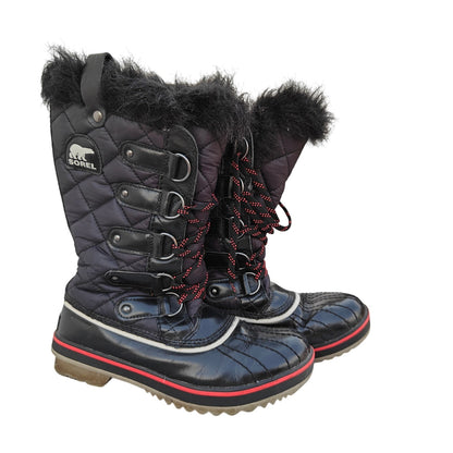 Sorel Tofino II Quilted Waterproof Snow Boots Black/Red Trim Women’s 7