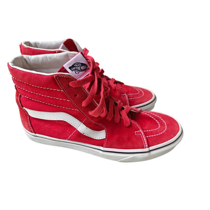 Vans Sk8-Hi Red Suede White Stripe High Top Skate Sneakers Men’s 9.5 Women’s 10