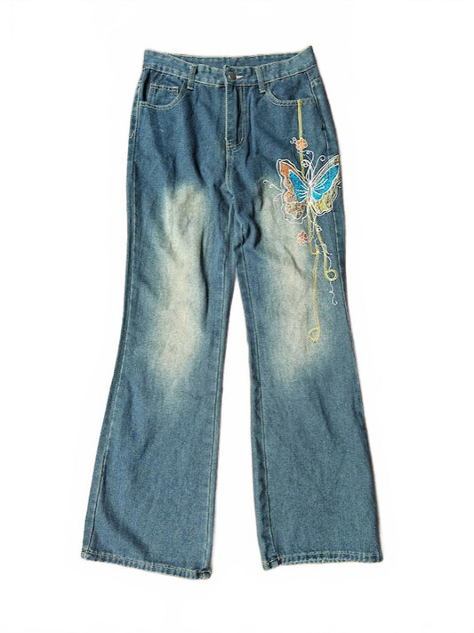 Butterfly Embroidered Bootcut Jeans – Size 28