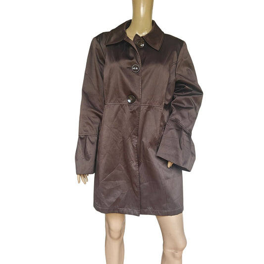 Apt. 9 Brown Swing/Car Coat – Big Button Front, Bell Sleeves, Quilted Lining | Women’s (Vintage Y2K/2000s)