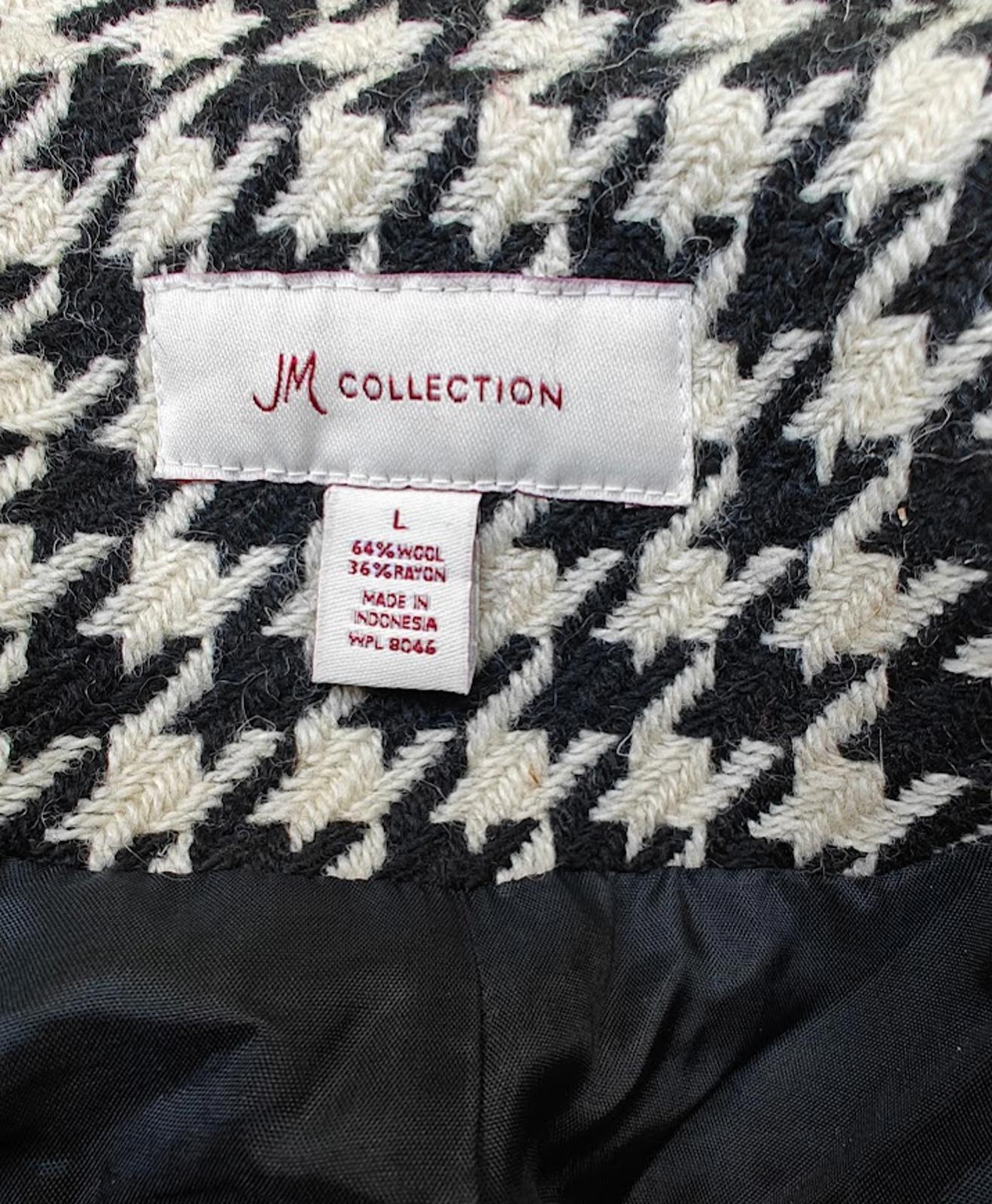 Black White Houndstooth Wool Coat Women’s Size L