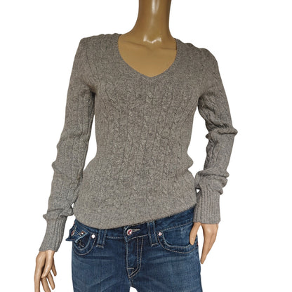 J.Crew V-Neck Cable Sweater S Gray Merino Angora Cashmere Blend
