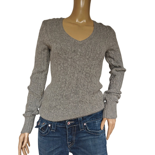 J.Crew V-Neck Cable Sweater S Gray Merino Angora Cashmere Blend