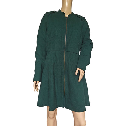 Torrid Green Fit & Flare Wool Blend Coat Zip Front Military Style Size 0