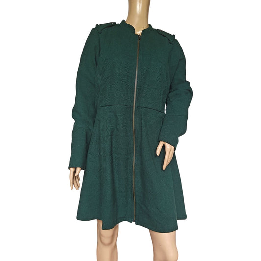 Torrid Green Fit & Flare Wool Blend Coat Zip Front Military Style Size 0