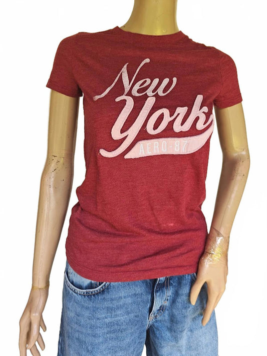 Aeropostale Burgundy New York Graphic T-Shirt - Size S/P