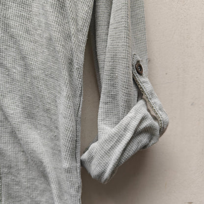 Jane & Delancey Gray Henley Top Roll-Tab Sleeves High-Low Hem Size M