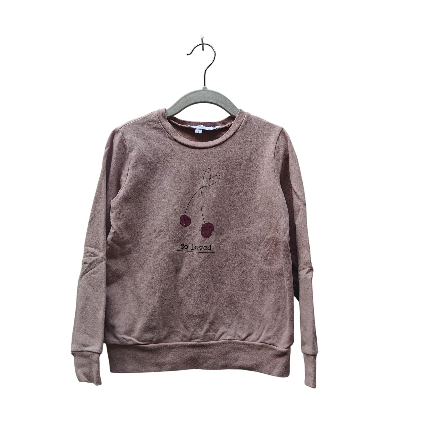 So Loved Kids Sweatshirt Size 6 Mauve Cherry Graphic Cozy Pullover