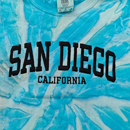 San Diego California Tie Dye Sweatshirt Pullover Aqua White Ladies M