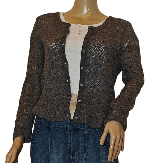 Abercrombie & Fitch Gray Open Knit Cardigan Sweater Women’s Large Button Front