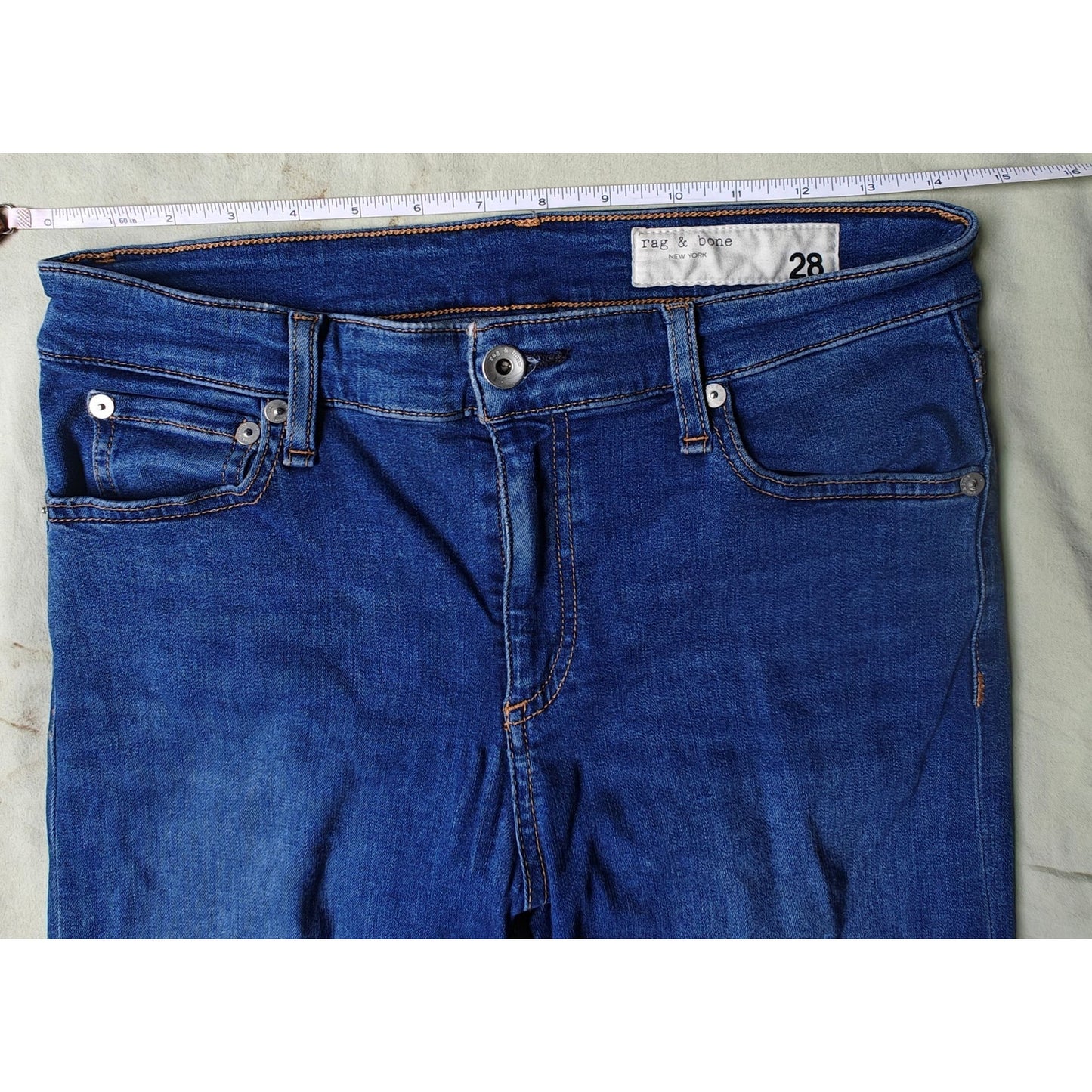 Rag & Bone High-Rise Ankle Skinny Jeans Distressed Blue Denim Women’s 28