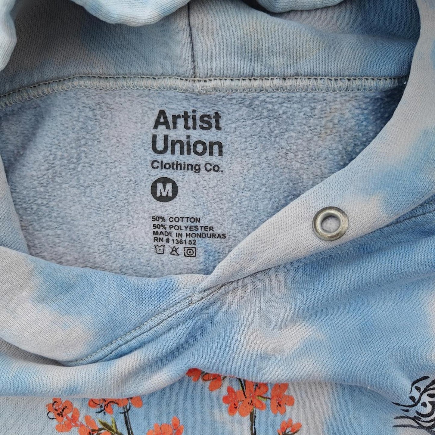 Artist Union Tie Dye Hoodie Blue Floral Cherry Blossom Graphic Streetwear