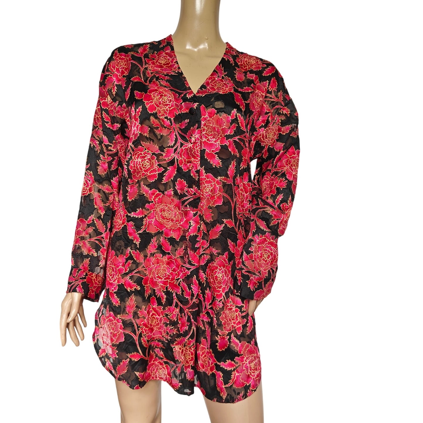 Victoria’s Secret Sheer Floral Nightgown Chemise Black/Red Sz Small