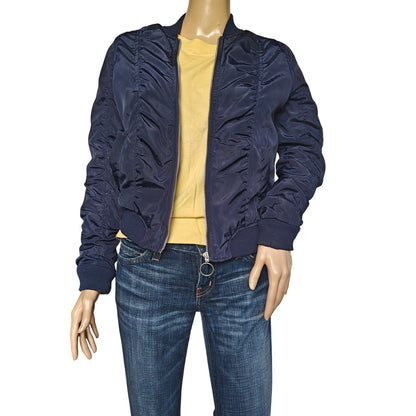 New Look Navy Bomber Jacket Women’s Size S Quilted Lined Zip Up Streetwear