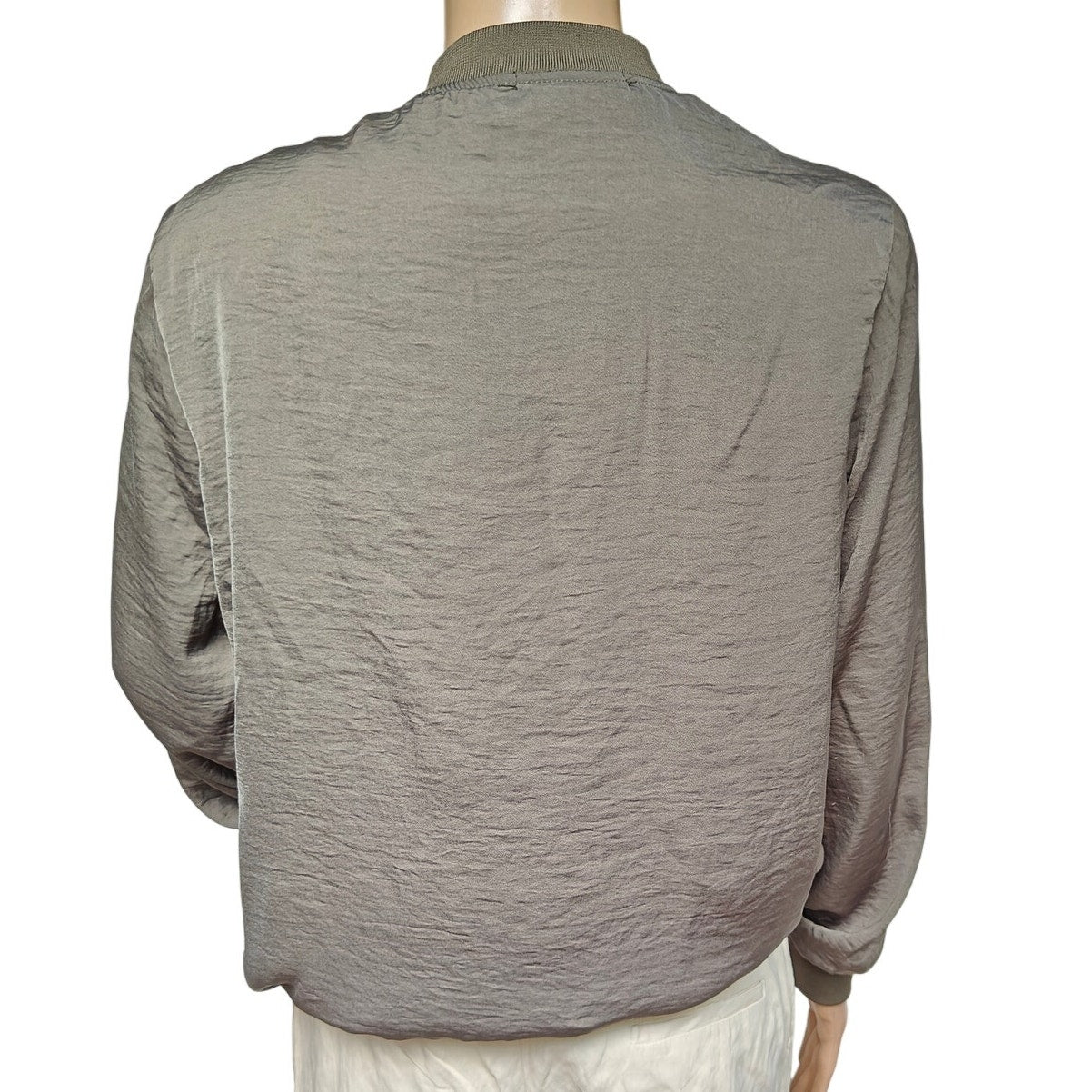 Janina Floral Embroidered Bomber Jacket Olive Zip Drawstring Hem S