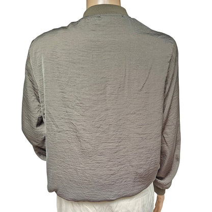 Janina Floral Embroidered Bomber Jacket Olive Zip Drawstring Hem S