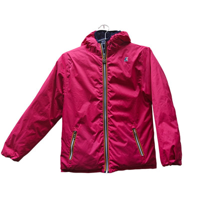 K-Way Reversible Hooded Puffer Rain Jacket Kids L 10/12 Pink/Purple