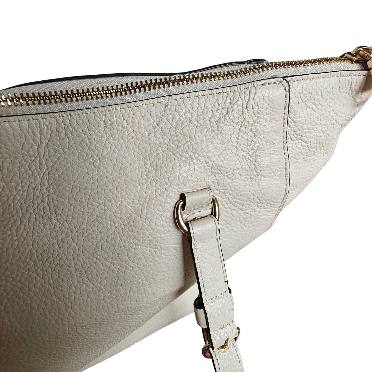 Coach Pebbled Leather Zip-Top Tote Bag – Chalk/Off-White, Gold Hardware, Front Zip Pocket & Hangtag