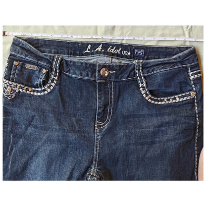 LA Idol USA Jeans Sz 15 W31 L31 Rhinestone Skinny Dark Wash Stretch