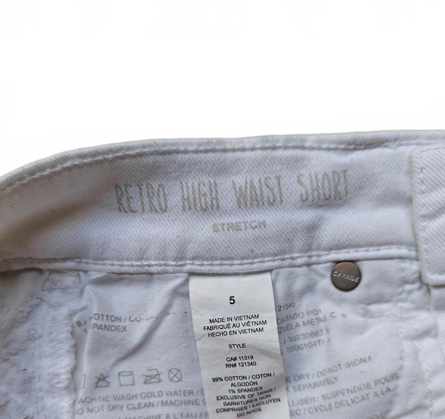 Garage White Retro High Rise Denim Shorts Size 5